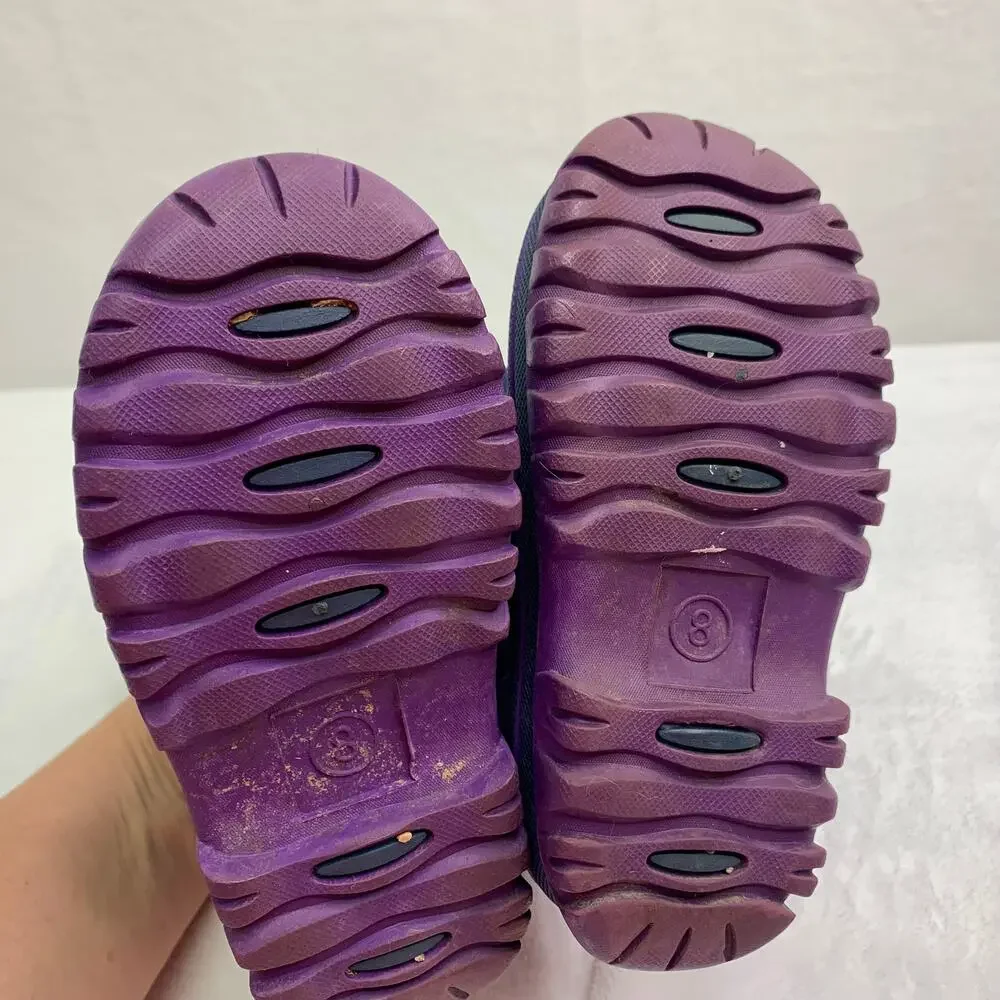 Girls Sz 8 Blue Sparkle Fluffy Snow Boots Insulated Slip On Winter Boots